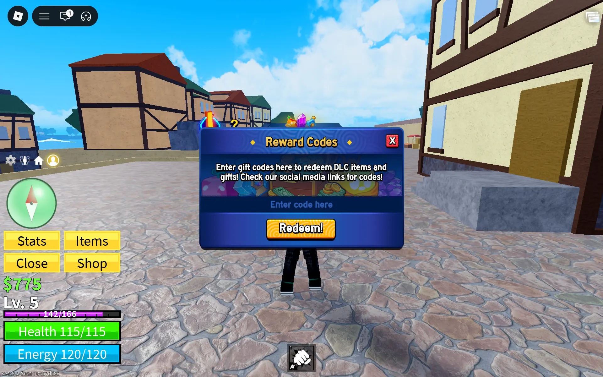 Blox Fruits codes redeem screen
