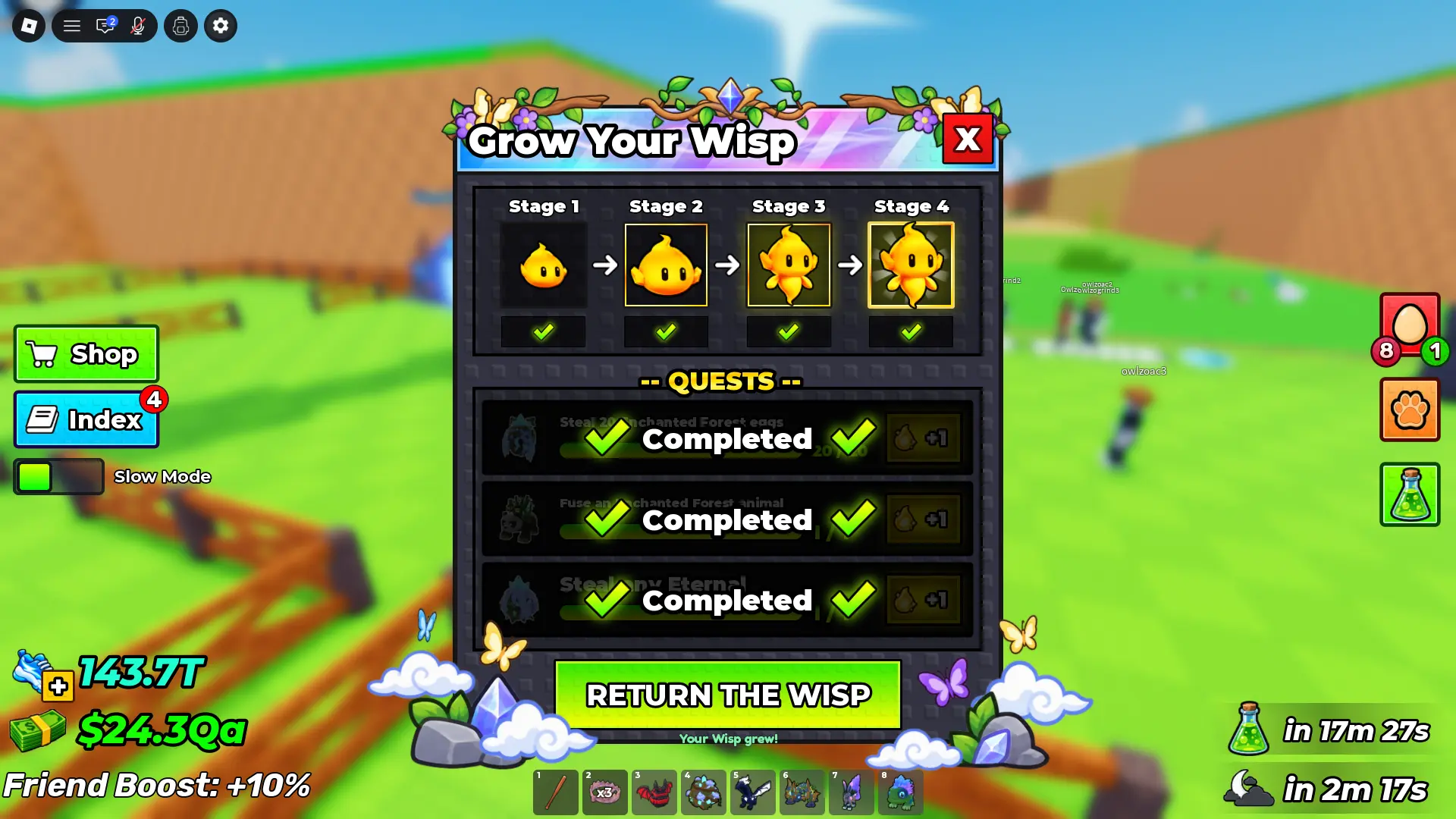 Wisp quest list in the Enchanted Forest